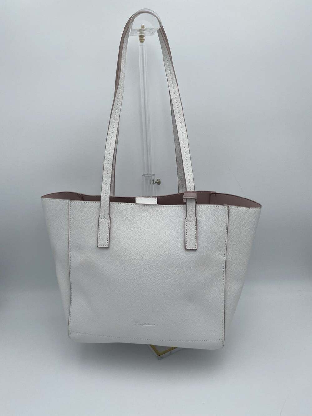 Tommy Bahama Reversible Tote Handbag White Pink Pebbled Leather Insert Pouch Key